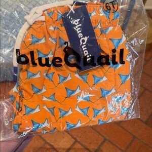 NWT - Blue Quail - Kids Orange Swim Trunks w/ Blue Stingrays - Size: 6Y